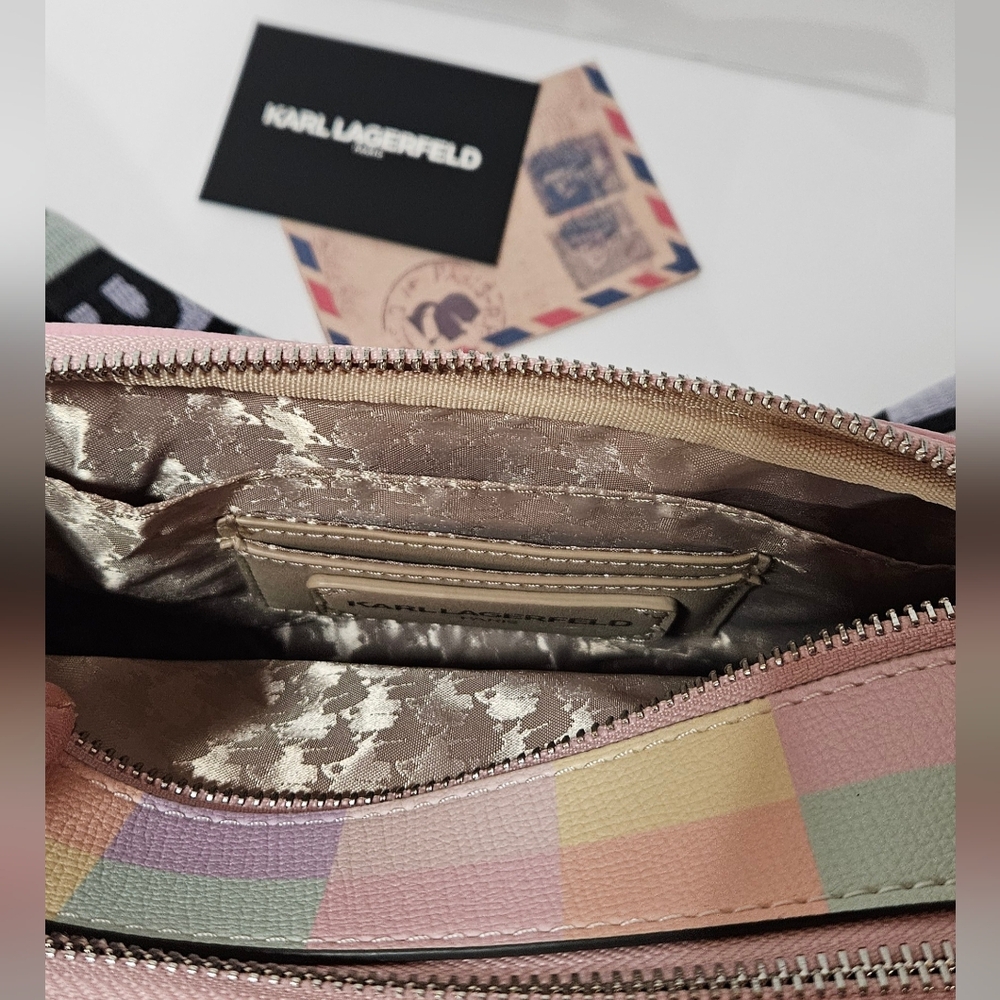 NWT Karl Lagerfeld PastelCheckered Color Block Camera Crossbody Bag - Picture 7 of 7